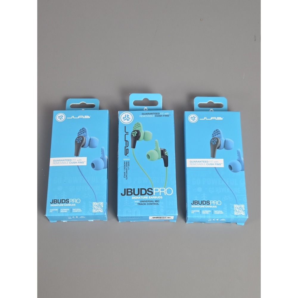 Jbuds Pro Signature Wired Earbuds - 3 Pack - JLab - Brand New 2 Blue 1 Teal